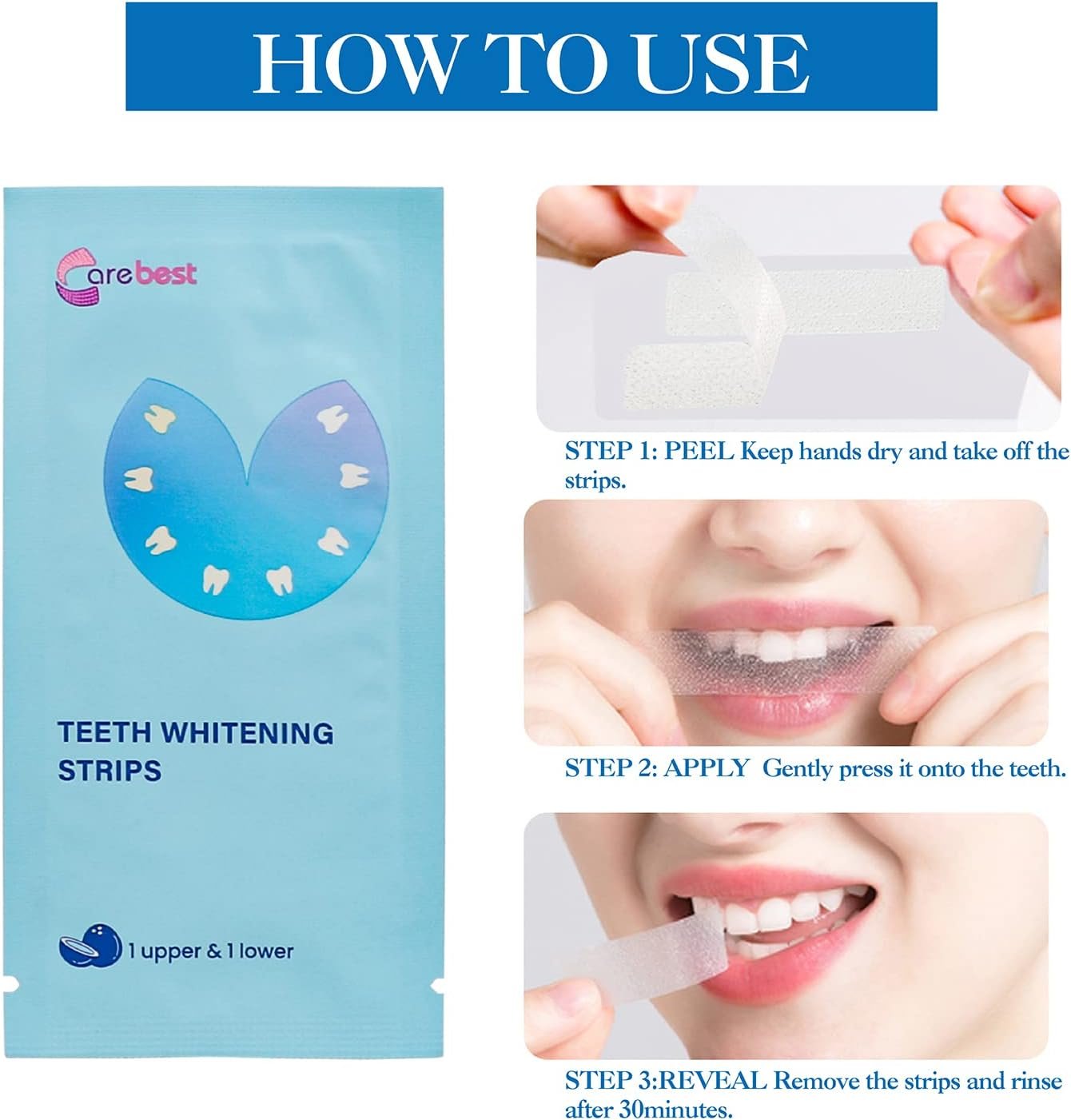 Teeth Whitening Strips-Professional White Strips for Sensitive Teeth Whitening Kit,Enamel Safe Coconut Whitener Strip for Teeth Whitening,Effective for Teeth Stains Remove