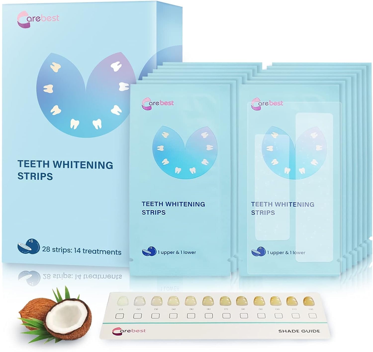 Teeth Whitening Strips-Professional White Strips for Sensitive Teeth Whitening Kit,Enamel Safe Coconut Whitener Strip for Teeth Whitening,Effective for Teeth Stains Remove